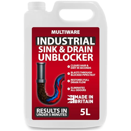 MultiWare 5 Litre Drain Unblocker | Heavy Duty Sink & Drain Cleaner for Plug Holes Toilets Showers & Pipes | Powerful Toilet & Sink Unblocker for Home Office Garage & Shops | Cleaning Supplies