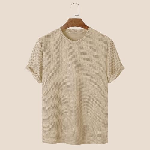Image of London Hills Men's Waffle Textured T-Shirt | Solid Regular Fit Round Neck Half Sleeve Casual Wear Tee | Soft, Breathable & Lightweight Fabric