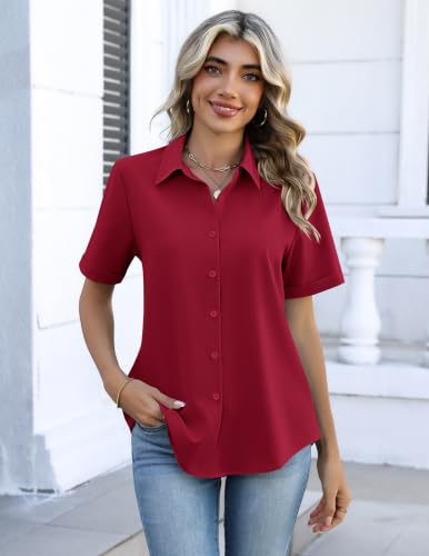 Image of Zeagoo Button Down Shirts for Women Short Sleeve Collared Tops Dressy Casual V Neck Blouses