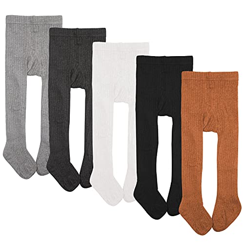 5 Pairs Toddler Little Girls Cable Knit Legging Cotton Thick Winter Footed Tights Pants Pantyhose Stocking for Kids 0-10T