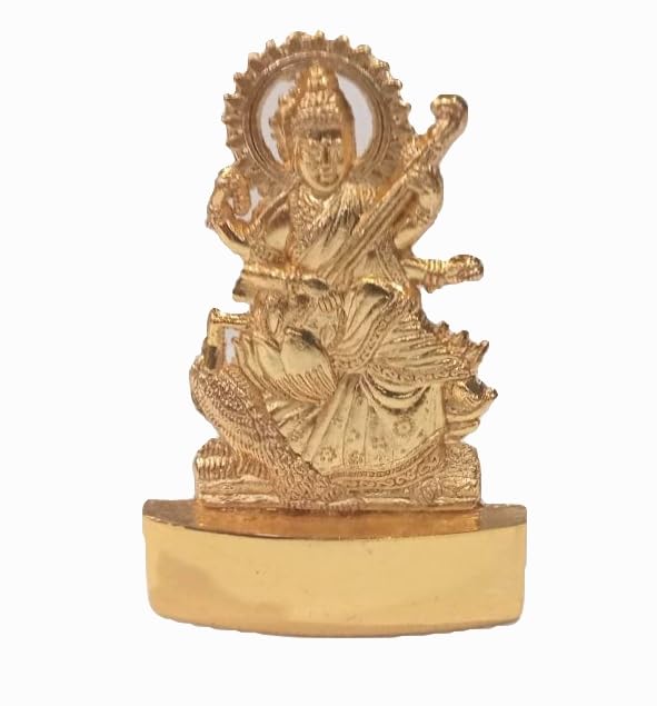 Estatua Decorativa de Saraswati en Metal Ashtadhatu miniatura 3
