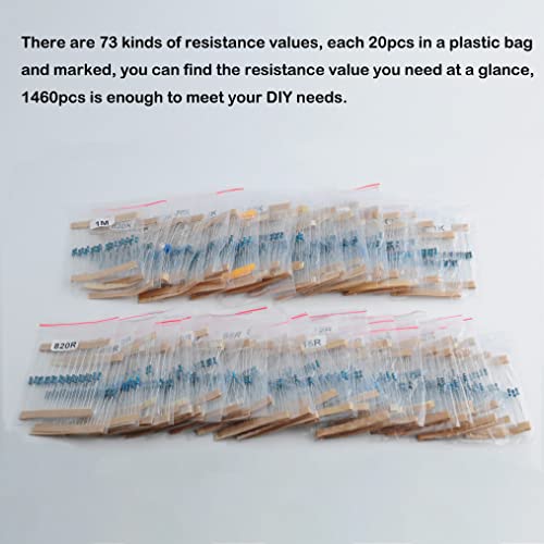 1460Pcs 1/4W 73 Values 1% Precision Metal Film Electronic Resistor Assortment Kit Set 1Ohm-1Mohm Geekstory #TOP7