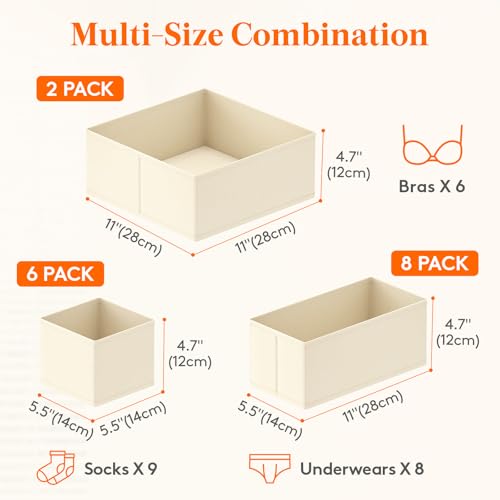 Lifewit 16 Pack Drawer Organizer, Dresser Underwear Drawer Organizer Bins, Foldable Fabric Closet Organizers, Storage Drawer Dividers, Dorm Room Essentials for Clothing, Socks, Towels, Ties Khaki - Image 2