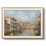 VIYYIEA Vintage Framed Wall Art for Living Room, Venice II Canvas Prints, Oil Painting Home Decor, Architecture Picture, Bathroom Wall Decor Gifts for Friends or Family - 16L x 12W