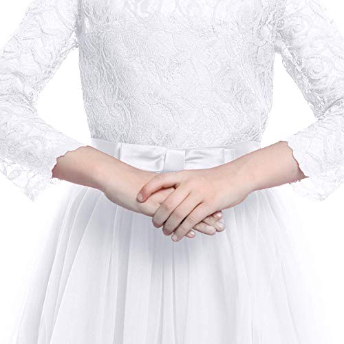 Flower Girl Lace Bridesmaid Dress 3/4 Sleeves Pageant Ball Gowns Princess Puffy Tulle Wedding Party Dresses White 2-3 Years #TOP3