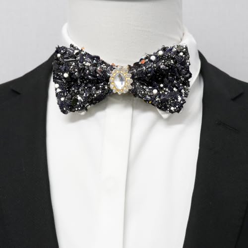 Image of Mens Rhinestone Bow Tie Pre-Tied Bow Ties for Men Adjustable Sparkle Sequin Bowtie Party Wedding