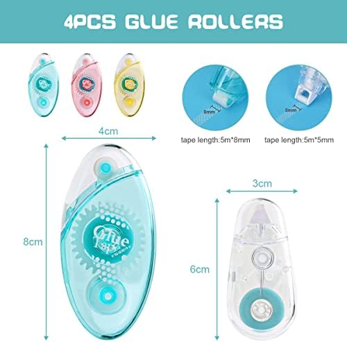 Vicloon Glue Roller, 4Pcs Adhesive Glue Tape Scrapbook Runner Tape Double Sided Tape Dispenser Permanent Adhesive Applicator Tape Pen for Crafting, Cards, Scrapbooking(5m*8mm 3Pcs, 5m*5mm 1Pc)