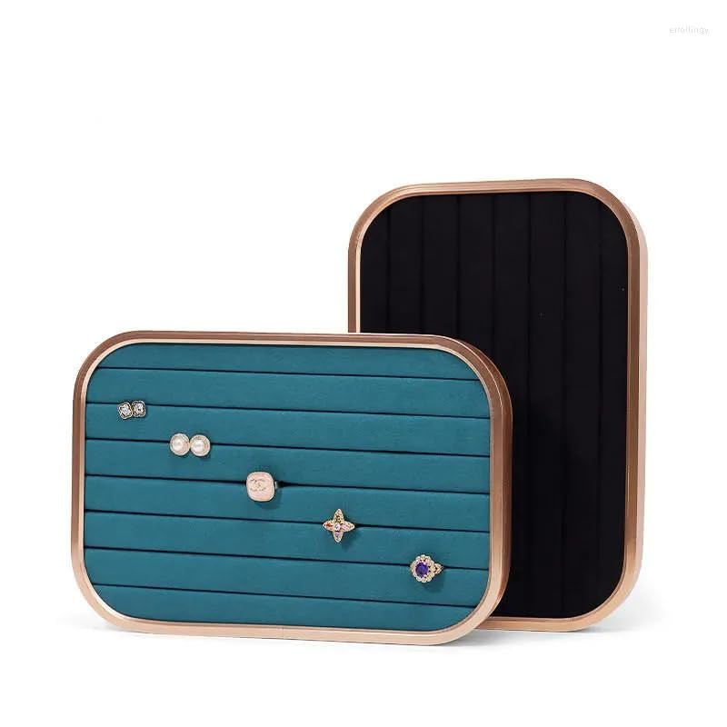 Image of Gold Metal Ring Organizer Jewelry Display Tray Metal Velvet Mall Jewelry Show Tray Earrings Showcase Rings Case