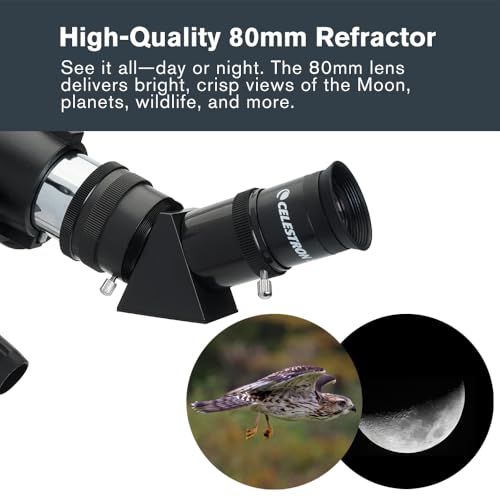 Image of Celestron Travel Scope 80 Portable Refractor Telescope - 80mm Aperture, Fully-Coated Glass Optics - Includes Tripod, Smartphone Adapter, Backpack & Software - Ideal for Beginners & Travel