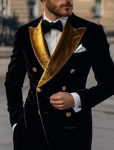 Leisure Men's Velvet Blazer Double Breasted Coat Peak Lapel Jacket Business Regular Fit Prom Tuxedos for Party4