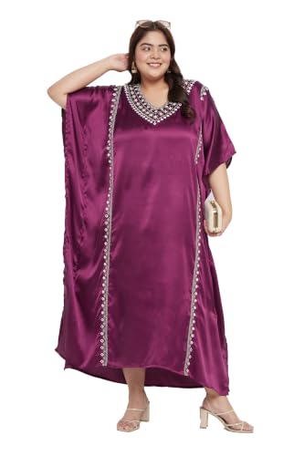 Image of Gypsie Blu Women Long Kaftan Plus Size Satin Soft Embroidery Swimsuit Cover Up Embroidered Work Caftan Gown Dress for Ladies