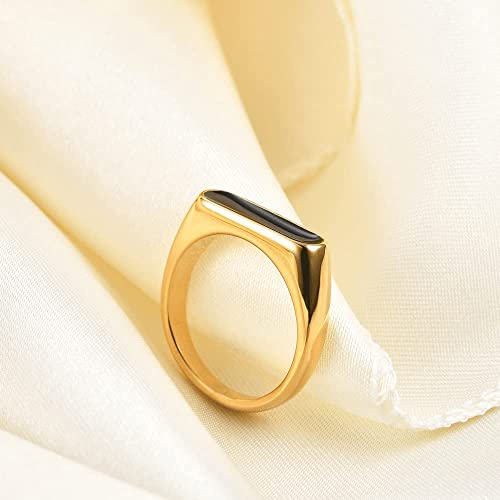 Vqysko Signet Stainless Steel Band Ring18K Gold Plated Fashion Cute Stacking Wedding Engagement Fidget Ring Fo Women Men Teen Girls, Size 3-12 (Gold+Black, 9.5) #TOP5