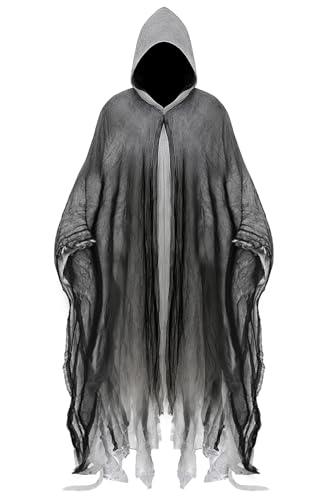 Grim Reaper Costume Adult Scary Horror Hooded Robe Halloween Cloak