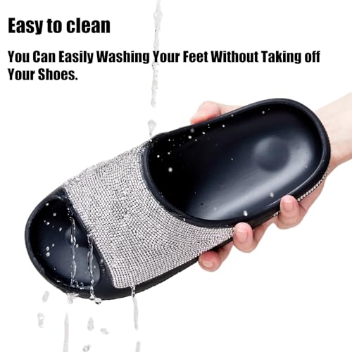 Cloud Slides for Women Thick Sole Sandals Quick Drying Shower Shoes EVA Non-Slip Rhinestone Slippers Glitter Crystal3