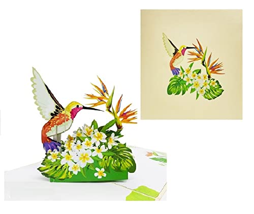 Carte pop-up 3D colibri cadeau de fête des mères et carte d'anniversaire fleurie
