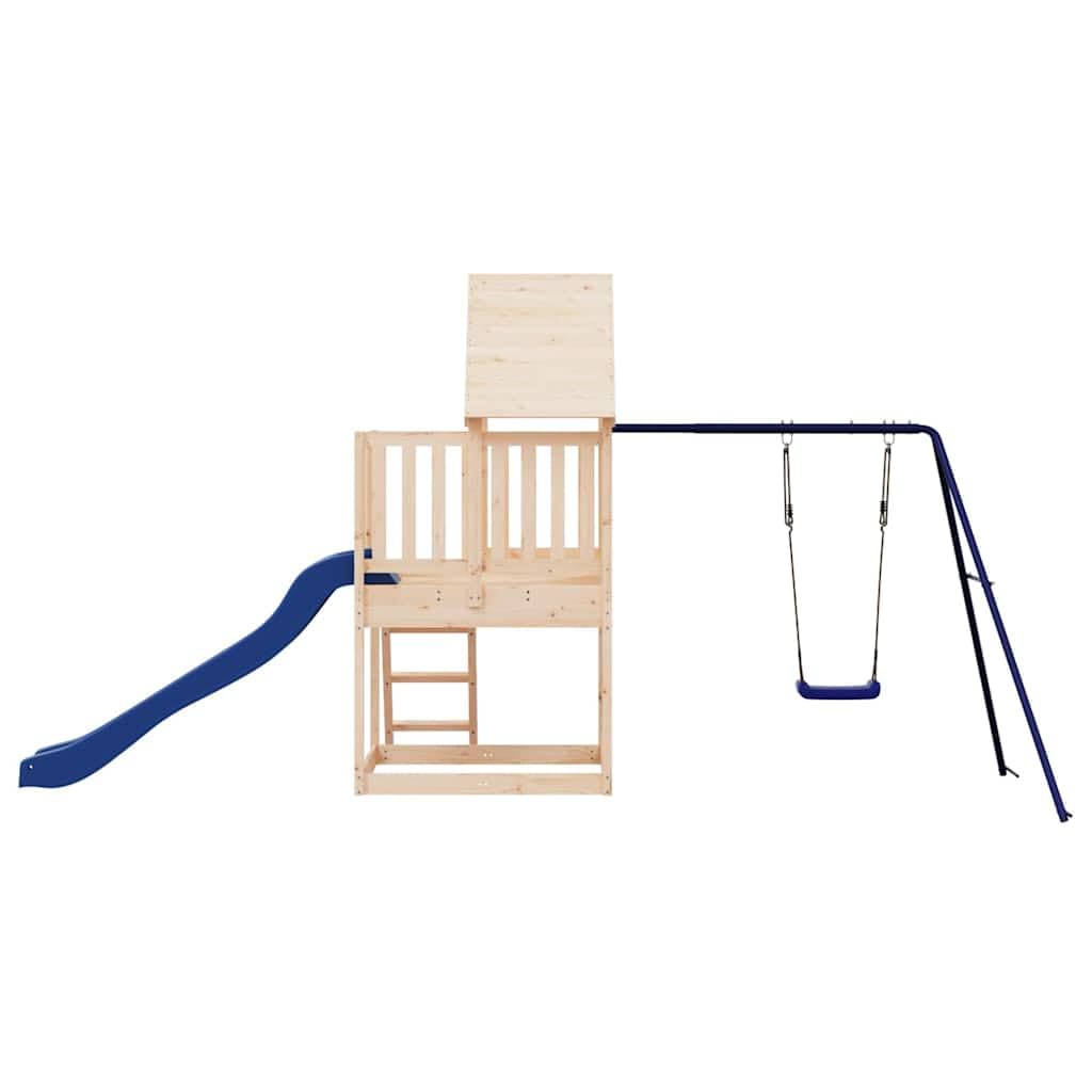 Spielturm Massivholz Kiefer mit Wellenrutsche und Einzelschaukel, 90 cm Plattform, Garten Spielhaus für Kinder, Klettergerüst und Sandkasten