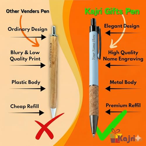Image of Kajri Gifts Personalized Pen with Name Engraved Wooden Gift Box Best for Gifting, Corporate Gift, Doctor, Advocate, Boss, Employee, Teacher (Cork White)