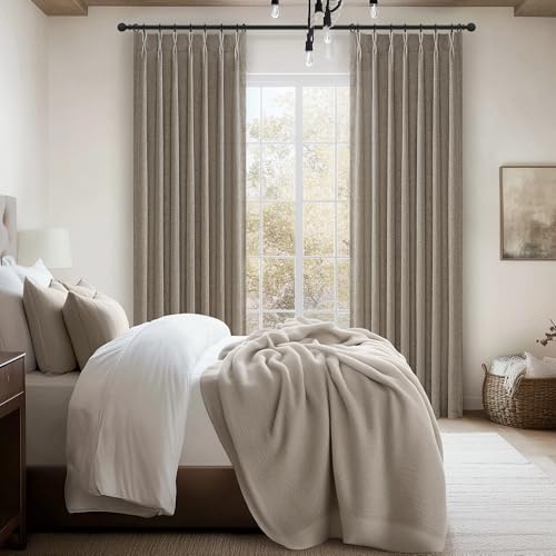 Pinch Pleated Dark Flax Privacy 105 Inch Length Curtains That Let Light in 2 Panels Set, Natural Linen Light Filtering Semi Sheer Tan Memory Trained Elegant Boho Extra Long Curtain for Nursery Room by PleatedDrapes - Image 7