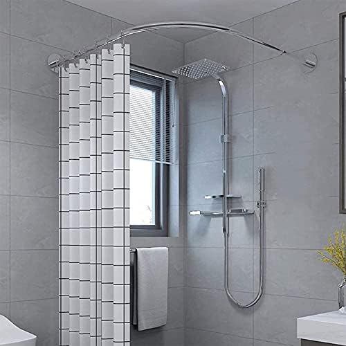 Easy Installation Shower Curtain Rod Adjustable Corner Ceiling Support Curved Rod,Shower Curtain Rail, Curved Shower Curtain Rod No Drilling, L Shape Telescopic Shower Curtain Pole For Bathr