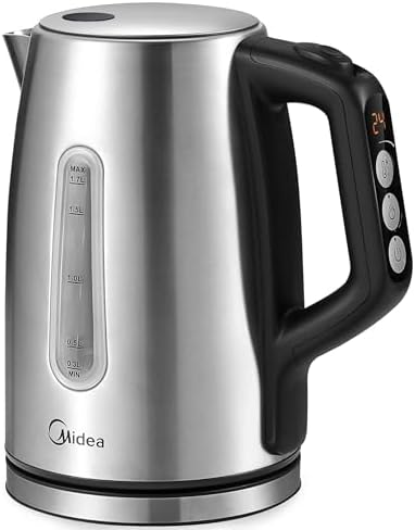 Midea Edelstahl Wasserkocher 1,7L, 2200W, Temperatureinstellung 40-100°C | 6 Temperaturstufen, Warmhaltefunktion, BPA-frei, Wasserstandsanzeige, Auto-Shut-off, Trockenschutz, Kalkf