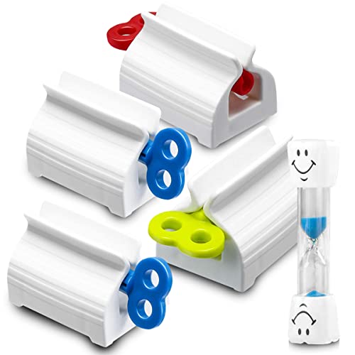 Presse Tube Dentifrice - Lot de 4 Presse Dentifrice +1 Sablier Brossage De Dent Enfant Offert - Presse Dentifrice Anti Gaspillage Cover