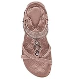 Alicegana Womens Sandals Shoes Comfort Walking with Non Slip on Casual Summer Beach Shoes Dress Ankle Elastic Jeweled Bohemian Flats