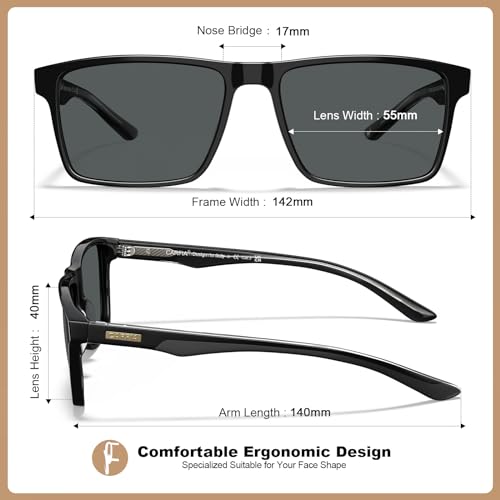 Image of CARFIA Retro Acetate Mens Sunglasses Polarized Classic Square Sun Glasses CA62162