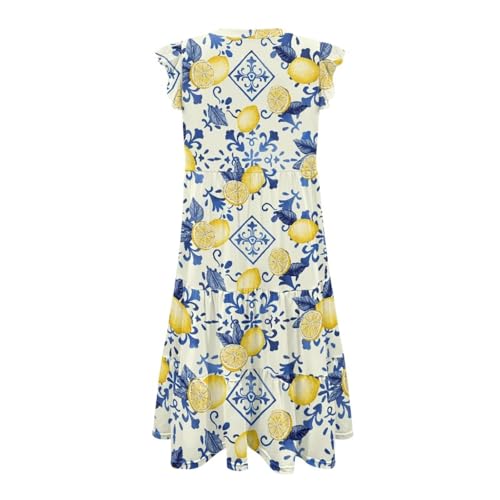 Image of Womens Summer Dress Ruffle Sleeve V Neck Dress Casual Fit Flowy Beach Vacation Sundress with Pocket S-2XL