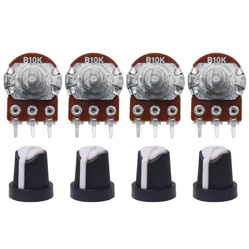 Image of Electronic Spices 10k 3 Pin D Shaft Rotary Potentiometer Volume Pot 10K with Knob for Multiple Applications (Pack of 4)