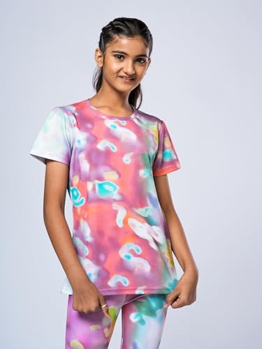Image of Girl's Activewear Workout Set 2 Piece Athletic Sets Dry Fit Printed Tees And Leggings Yoga Running Dance 4-14Y