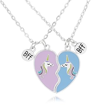BFF Necklace for 2 Best Friend Necklaces with Unicorn Pendant Matching Friendship Necklaces Girls Gifts Kids Jewellery for Women Graduation Birthday Christmas Valentine's Day