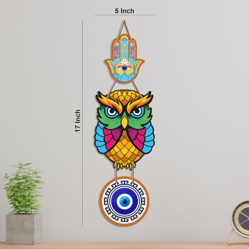 Image of Artvibes Owl Evil Eye Nazar Protection Wall Hanging for Home Entrance | Decorative MDF Vastu Wall Art | Lucky Charm Decor for Bedroom | Living Room | Balcony | Office & Main Door (WH 8522N)