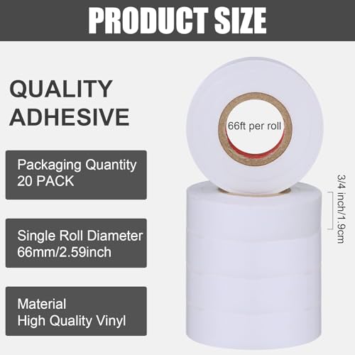 Image of Treela White 66 ft 20 Rolls Electrical Tape 3 /4 Inch Waterproof Vinyl Electrical Insulating Tape Indoor Outdoor High Temperature Resistance Accessory for Wire and Cable (Pack of 3)