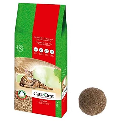 Cat's Best Original Cat Litter 40L Unscented Antibacterial Disposable And Hypoallergenic Hygiene Granules With Smell Control Formula Combined With 4.5cm Natural Catnip Ball Cover