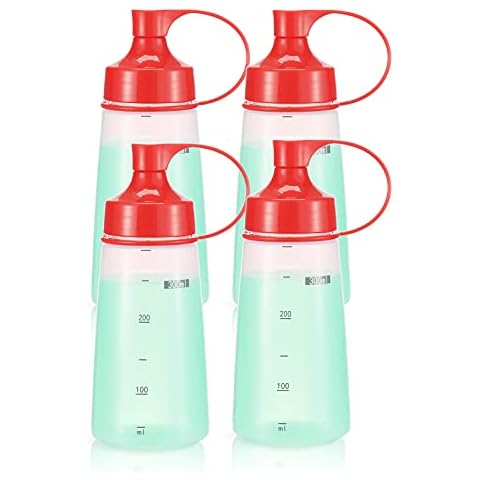 oiununo Squeeze Bottles Wide Mouth - Pack of 4 Condiment Bottle Squeeze BPA free for Chunky Sauces, Resin, Crafts, Condiment Squeeze Bottles 300 mL/10 oz. (Red*4) Cover