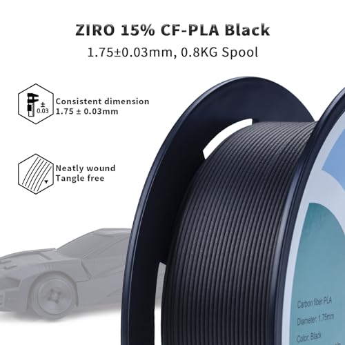 ZIRO PLA Kohlefaser 1.75mm 3D Drucker Filament, Carbon Fiber PLA 1.75mm 0.8kg Spule - Schwarz – Bild 4