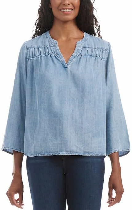 Splendid Ladies' V-Neck Blouse (US, Alpha, Small, Regular, Regular, Blue)