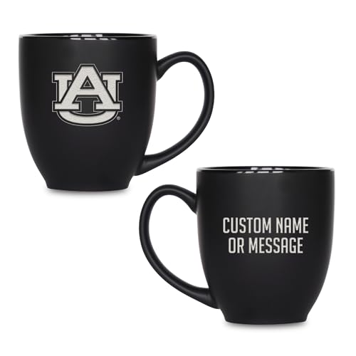 Rico Industries NCAA Auburn Tigers 15-Oz Personalized Laser Engraved Matte Black Ceramic Bistro Mug - for Hot or Cold Drinks