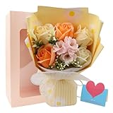 ソープフラワー 花束 母の日ギフト 誕生日や退職祝いに最適 ギフトボックスとメッセージカード付き 開店 卒業 記念日 プレゼント (Sakura-Orange-Rose)