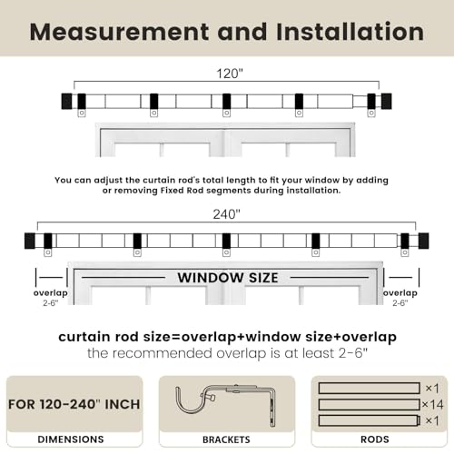 Tringle à rideaux extensible noire de 100 à 400 cm réglable