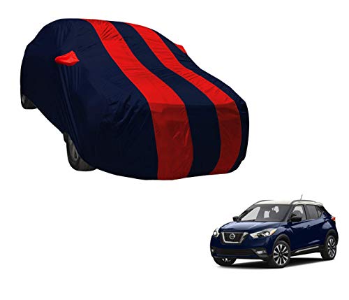 Image of Auto Hub Car Cover Compatible with Kicks with Weather Proof, Mirror Pocket, Triple Stitched, Kicks Car Cover- Navy-Red