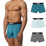 Snocks Boxershorts Herren aus Lenzing Modal (3X) Extra weiches Material 3er Pack Grau Türkis Blau Größe L Mikrofaser Modal Unterwäsche Herren Unterhosen Herren