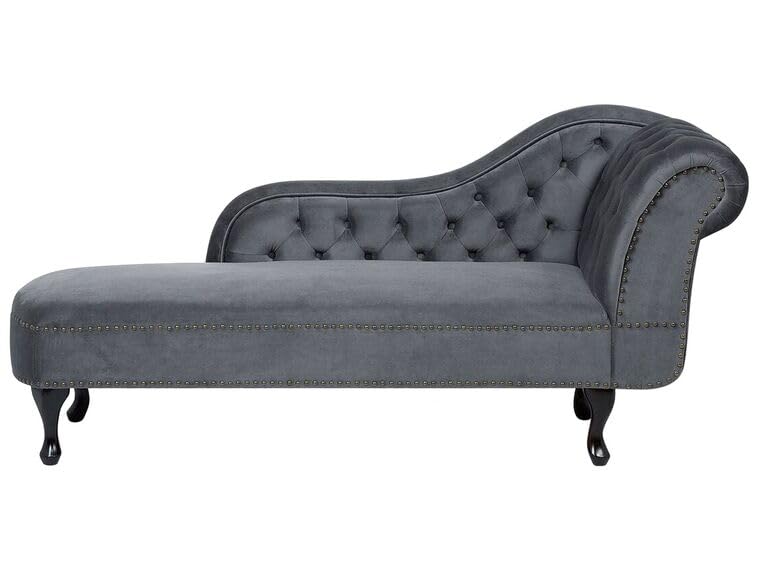 Image of Velvet Modern Chesterfield Chaise Lounge Couch 166 X 63 X 76 for Your Loving Space (Dark Grey, Right Arm)