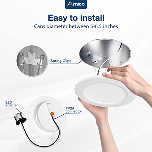 Amico 5/6 Inch 5Cct Led Recessed Lighting 12 Pack, 1050Lm Ultra-Thin Flat Led Can Lights, Dimmable, Ic Rated, 12W Eqv 110W, 2700K/3000K/4000K/5000K/6000K Selectable, Retrofit Installation- Etl & Fcc #TOP1