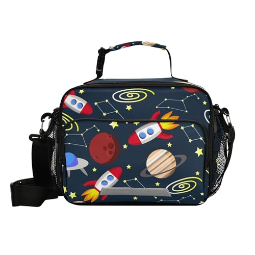 Glaphy Outer Space Rocket Stars Lunch Bag Insulated Cooler Tote Bag Food Container for Kids Boys Girls, Holds Lunch Box, Water Bottle, Snacks -  g425486113p584c620s1262