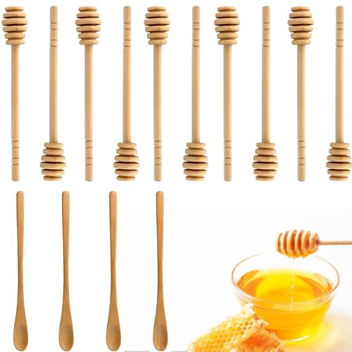 Yuanchu Nanmu - 2 cucchiaini da caffè in legno con manico lungo, per miele e tè, cucchiaini rotondi in legno per miscelare, mescolare, mangiare zuppe, cucinare