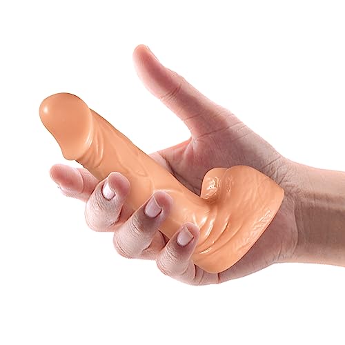 Realistic Small Dildo,Beginner Anal Plug,Soft Anal Dildo with Curved Shaft and Balls,Adult Sex Toy Women Men Couples.Experience Multi-Purpose Mini Style (Skin Color)