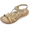 Womens Bohemian Flat Sandals With Back Strap Summer Beach Comfortable Bling A Khaki Size US 8