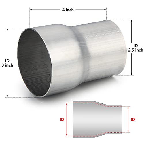 Image of Exhaust Adapter Connector 2.5 inch ID to 3 inch ID, A-KARCK Exhaust Pipe Reducer 4 inch Overall Length 304 Stainless Steel