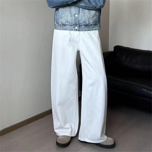 Men's Jeans Solid Color Simple Wide Leg Trousers Washing Cleanfit Straight Denim Pants4